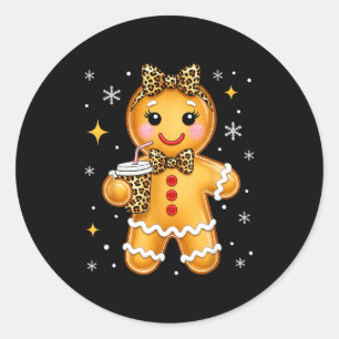 Cute Gingerbread Leopard Coquette Christmas Xmas G Classic Round Sticker