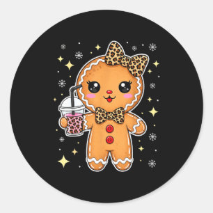 Cute Gingerbread Leopard Coquette Christmas Xmas G Classic Round Sticker