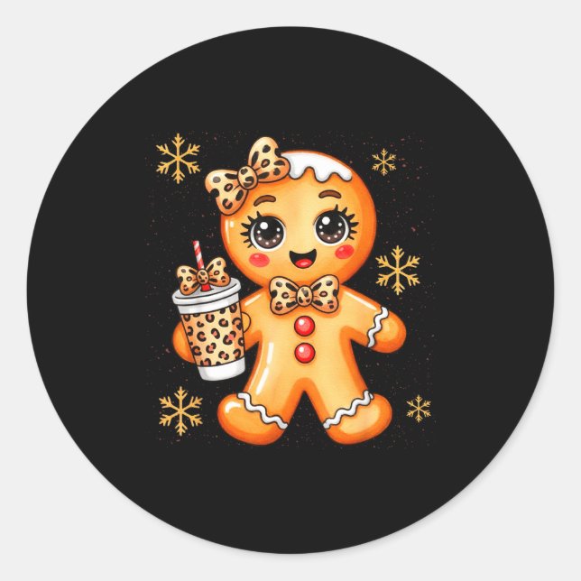Cute Gingerbread Leopard Coquette Christmas Xmas G Classic Round Sticker (Front)