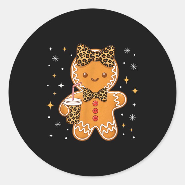 Cute Gingerbread Leopard Coquette Christmas Xmas G Classic Round Sticker (Front)