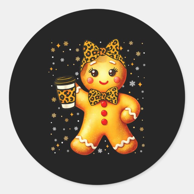 Cute Gingerbread Leopard Coquette Christmas Xmas G Classic Round Sticker (Front)