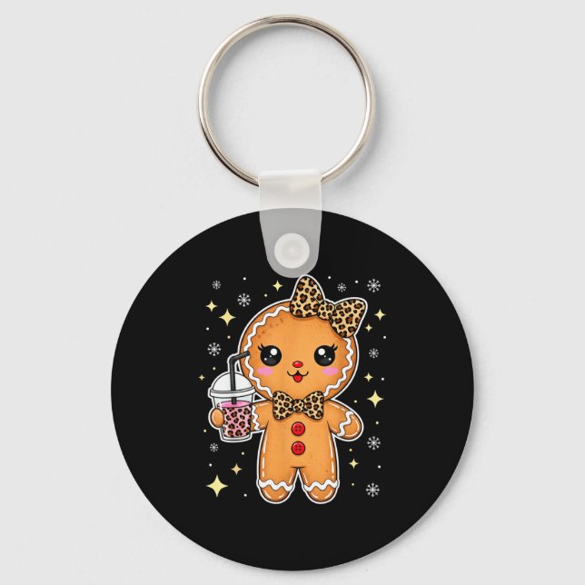 Cute Gingerbread Leopard Coquette Christmas Xmas G Key Ring (Front)