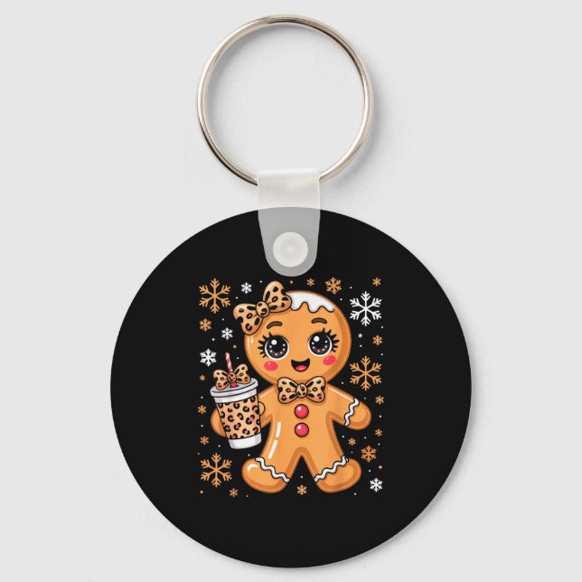 Cute Gingerbread Leopard Coquette Christmas Xmas G Key Ring (Front)
