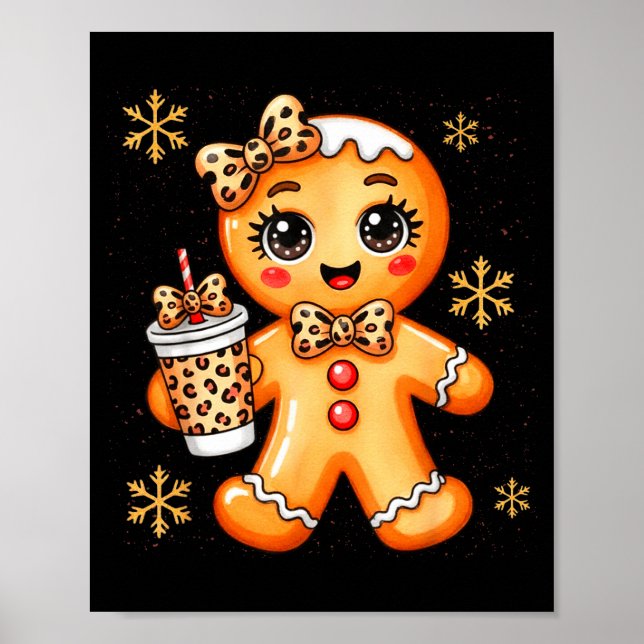 Cute Gingerbread Leopard Coquette Christmas Xmas G Poster (Front)
