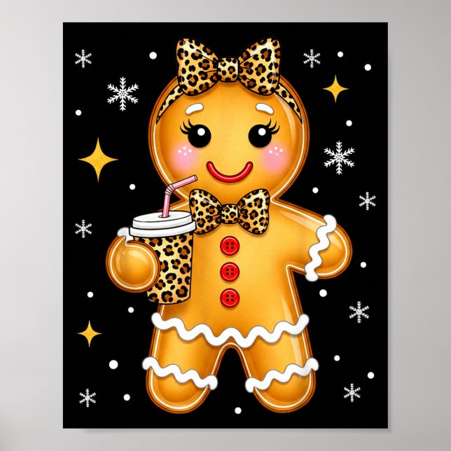Cute Gingerbread Leopard Coquette Christmas Xmas G Poster (Front)