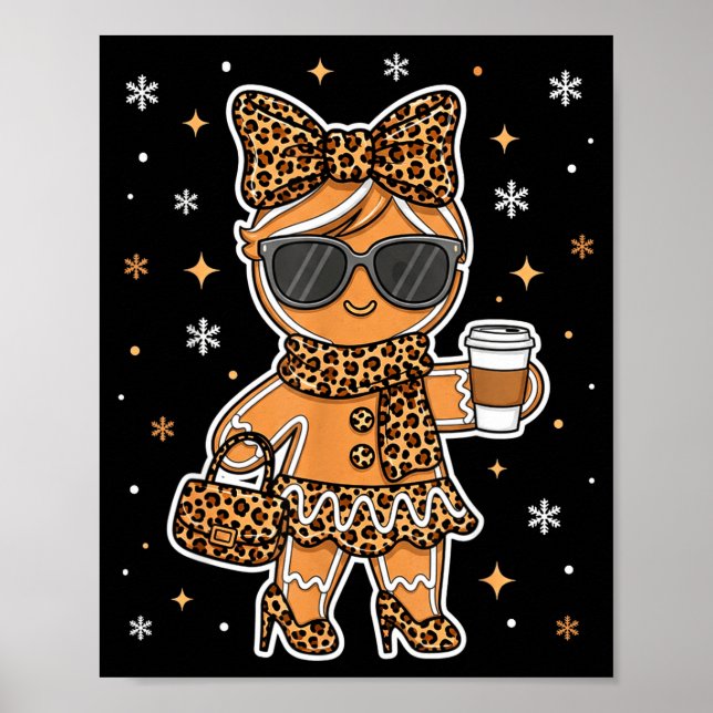 Cute Gingerbread Leopard Coquette Christmas Xmas G Poster (Front)