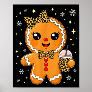 Cute Gingerbread Leopard Coquette Christmas Xmas G Poster