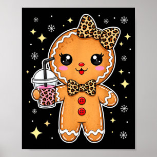 Cute Gingerbread Leopard Coquette Christmas Xmas G Poster