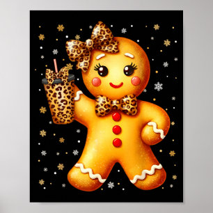 Cute Gingerbread Leopard Coquette Christmas Xmas G Poster