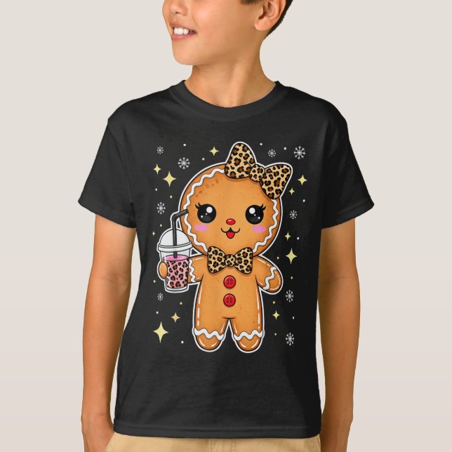 Cute Gingerbread Leopard Coquette Christmas Xmas G T-Shirt (Front)