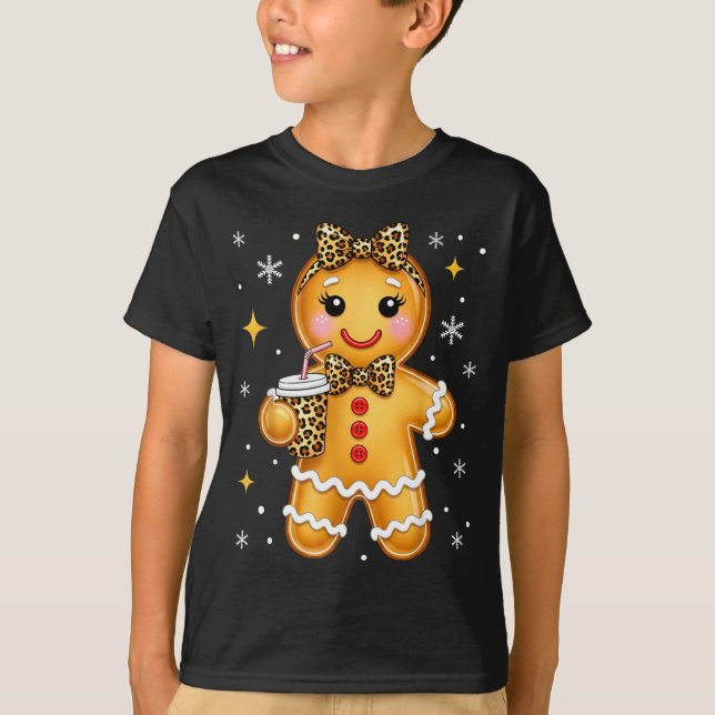 Cute Gingerbread Leopard Coquette Christmas Xmas G T-Shirt (Front)