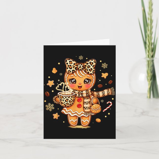 Cute Gingerbread Leopard Coquette Christmas Xmas W Card (Front)