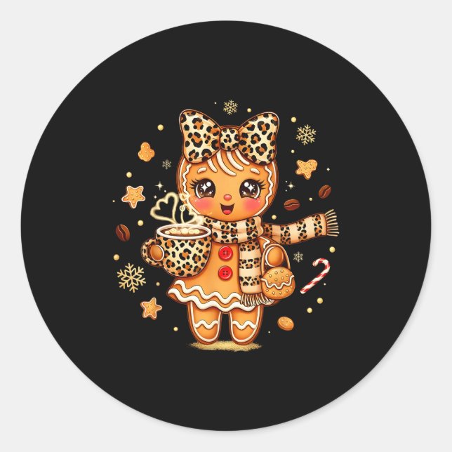 Cute Gingerbread Leopard Coquette Christmas Xmas W Classic Round Sticker (Front)