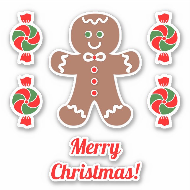 Cute Gingerbread Man and Peppermint Candy (Front)