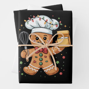 Cute Gingerbread Man Baker Christmas Chef Bake Wrapping Paper Sheet