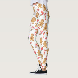 Cute Gingerbread Man Candy Cane Pattern Leggings