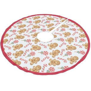 Cute Gingerbread Man Candy Canes Holiday Pattern Brushed Polyester Tree Skirt