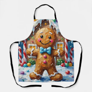 Cute Gingerbread Man Cheerful Christmas Cookie Art Apron