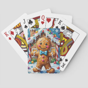Cute Gingerbread Man Cheerful Christmas Cookie Art Playing Cards