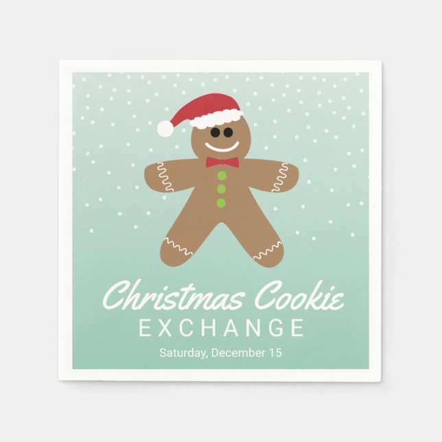 Cute Gingerbread Man Christmas Cookie Exchange Napkin (Front)
