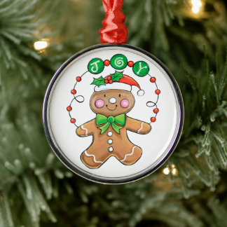Cute Gingerbread man, Christmas Cookie Joy Metal Tree Decoration