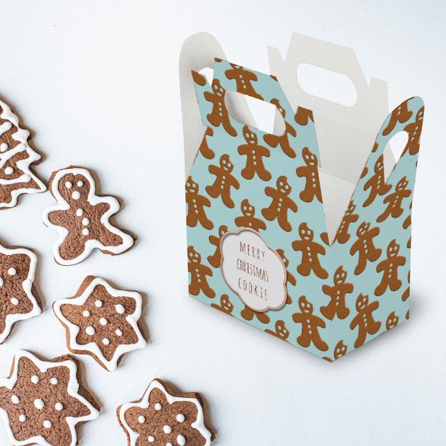 Cute Gingerbread Man Christmas Cookies Favour Boxe Favour Box (A cute little gift box covered with cute little gingerbread men. You can add a short greeting)