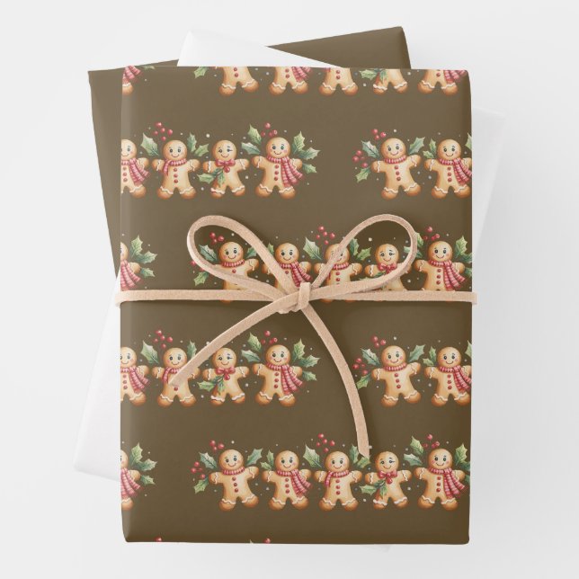 Cute Gingerbread Man Christmas Holiday Baker Gift Wrapping Paper Sheet (In situ)