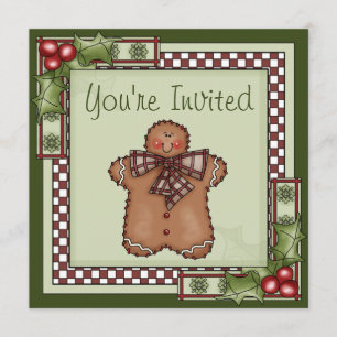 Cute Gingerbread Man Christmas Holiday Party Invitation