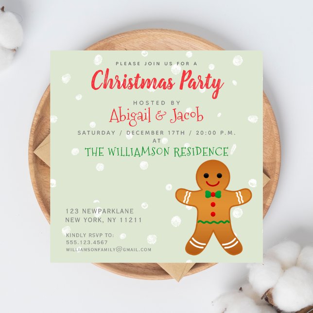 Cute Gingerbread Man | Christmas Party Sage Green Invitation (Creator Uploaded)