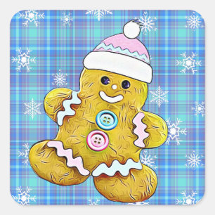 Cute Gingerbread Man Christmas Square Sticker
