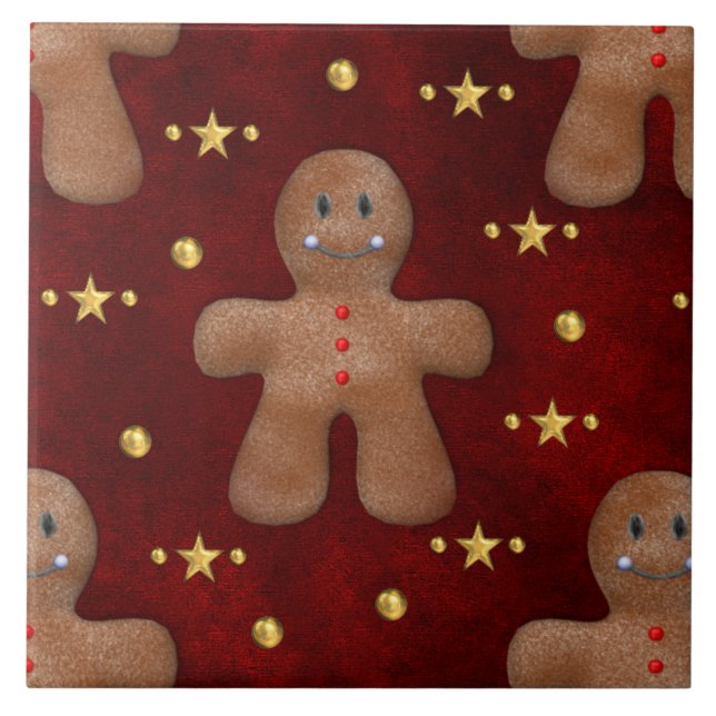 Cute Gingerbread Man Christmas Tile (Front)