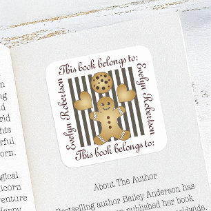 Cute Gingerbread Man Cookie Bookplate Square Sticker