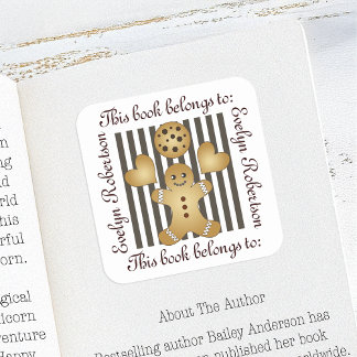 Cute Gingerbread Man Cookie Bookplate Square Sticker
