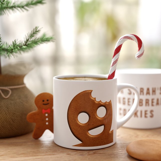 Cute Gingerbread Man Cookie Christmas Holiday Espresso Cup (A happy gingerbread man espresso cup with space for your name. Was it you who took a bite out of him)