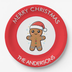 Cute Gingerbread Man Custom Christmas  Paper Plate