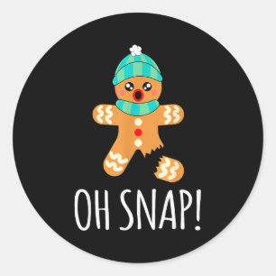 Cute Gingerbread Man Funny Christmas Oh Snap Classic Round Sticker