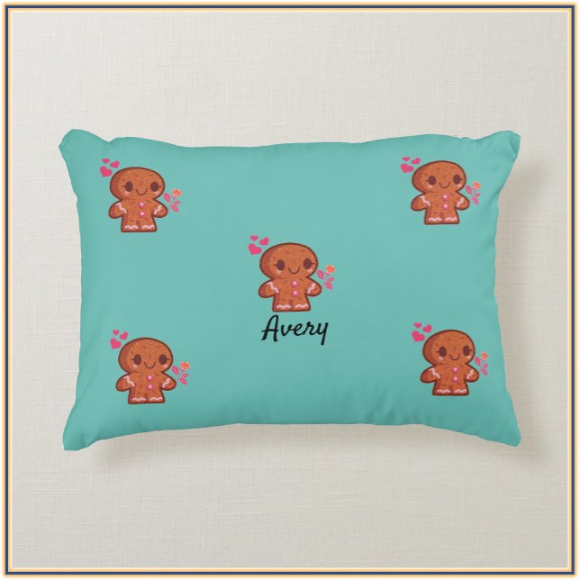 Cute Gingerbread Man Heart and Flowers  Decorative Cushion (Creator Uploaded)