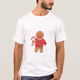 Cute Gingerbread Man Holding Candy Cane Christmas T-Shirt