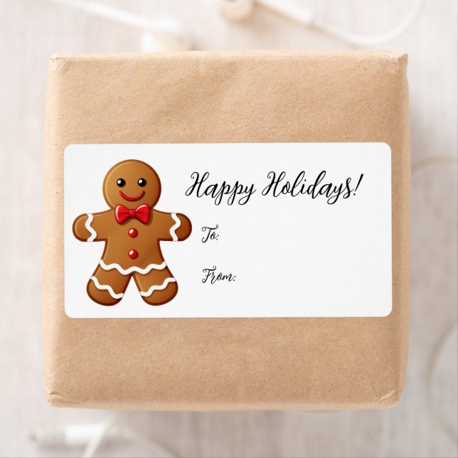 Cute Gingerbread Man Holiday Gift Label Sticker (Insitu)