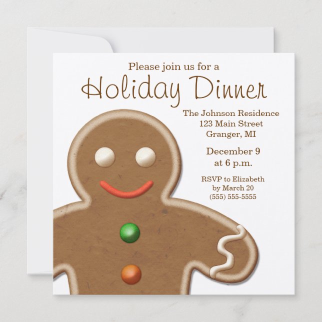 Cute Gingerbread Man Holiday Party Invitation (Front)