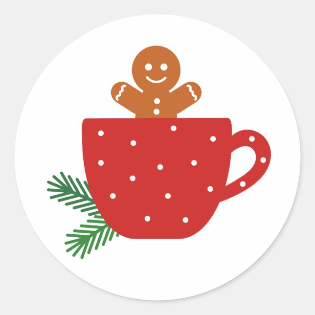 Cute gingerbread man in a red coffee cup Sticker (Front)