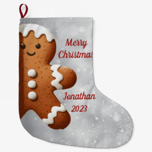 Cute Gingerbread Man Large Christmas Stocking