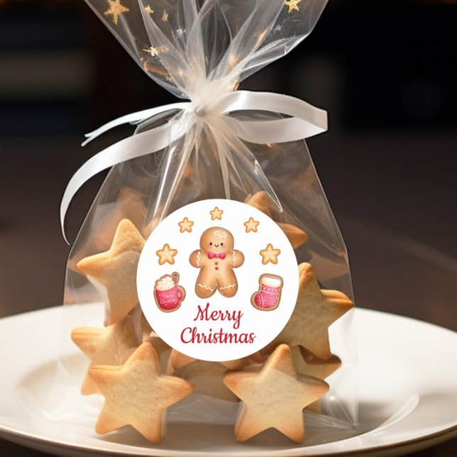Cute Gingerbread Man Merry Christmas Classic Round Sticker (Cute Gingerbread Man Merry Christmas Classic Round Sticker)