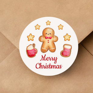 Cute Gingerbread Man Merry Christmas Classic Round Sticker