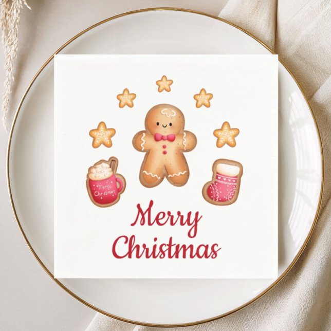 Cute Gingerbread Man Merry Christmas Napkin (Cute Gingerbread Man Merry Christmas Napkins)