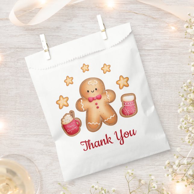 Cute Gingerbread Man Merry Christmas Thank You  Favour Bags (Clipped)