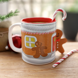 Cute Gingerbread Man Monogrammed Funny Christmas Two-Tone Coffee Mug