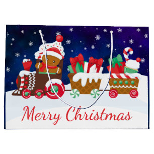 Cute Gingerbread Man on Train Christmas Large Gift Bag