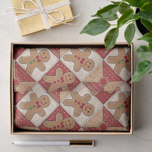 Cute Gingerbread Man Patchwork Christmas Tissue Paper (Gift)