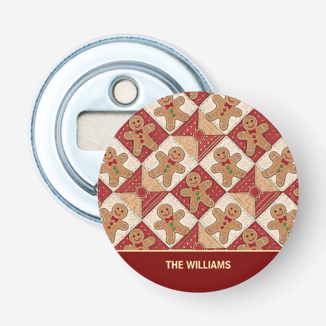 Cute Gingerbread Man Patchwork Pattern Style Bottle Opener (Front)